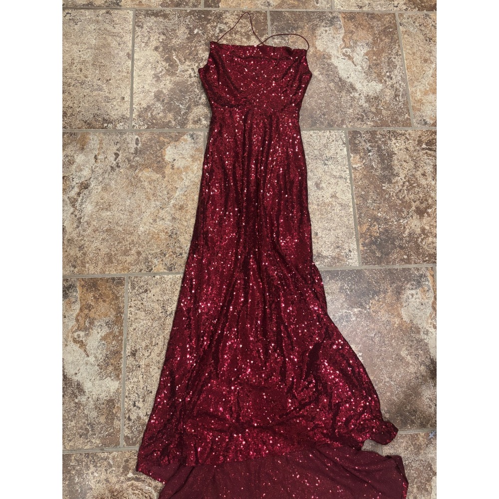 B. Darlin Sequin Formal Gown Womens 13/14 Burgundy Open Back Maxi‎ Dress